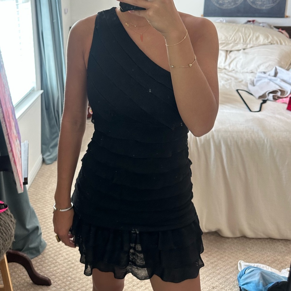 Vintage Elegant Black One-Shoulder Dress